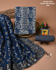 Chanderi Silk Suit with Dhola Silk Dupatta & Heavy Neck Embroidery