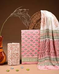 Premium  Hand Block Cotton Suit With Chiffon Dupatta Suit Sets