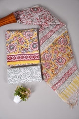 Hand Block Printed Cotton Suit With Chnaderi Dupatta Suit Sets