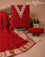 Chanderi Silk Suit with Dhola Silk Dupatta & Heavy Neck Embroidery