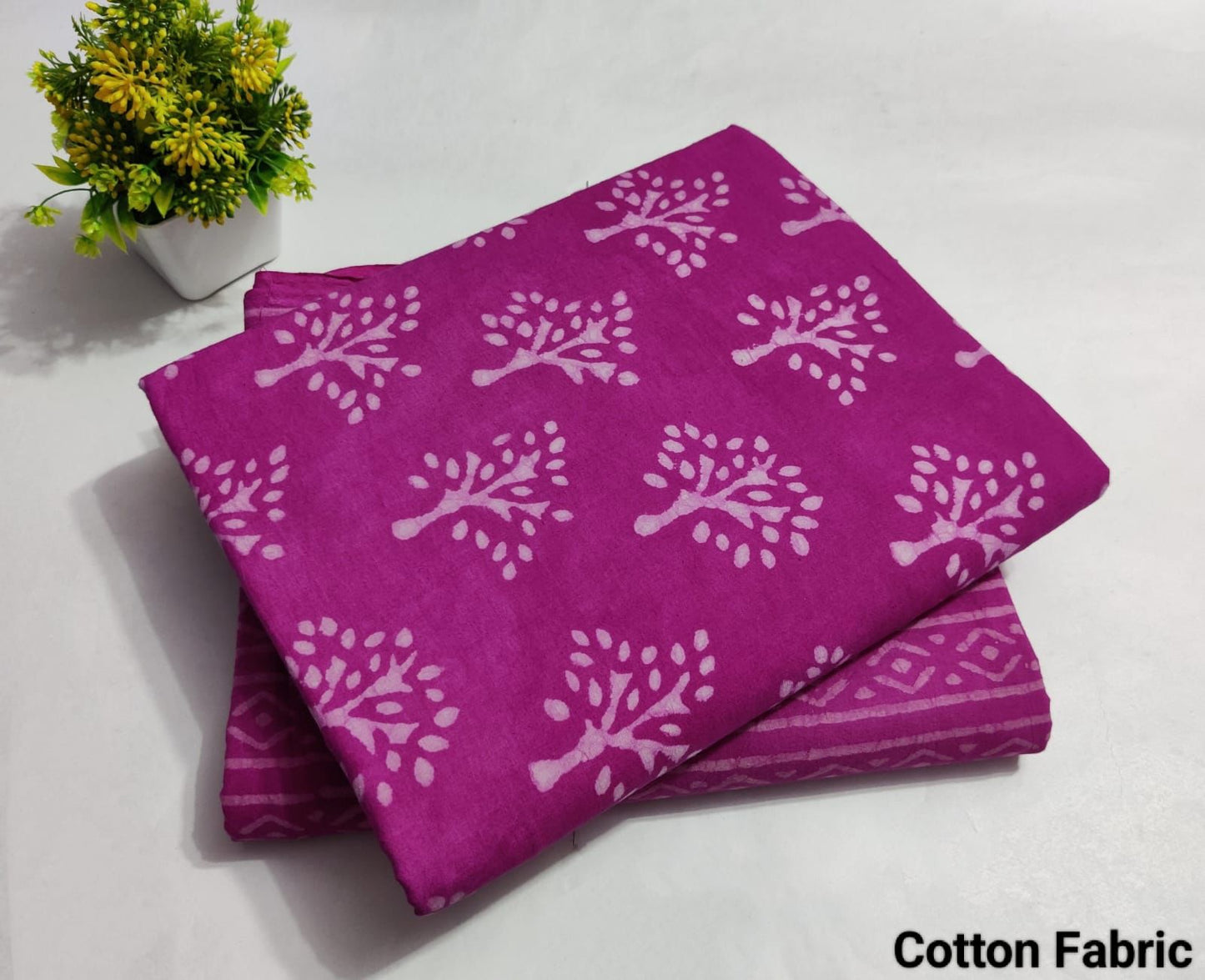 Magenta Tree Printed Top & Bottom Suit Set – Elegant Cotton Suit Material (BFTB23)