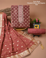 Chanderi Silk Suit with Dhola Silk Dupatta & Heavy Neck Embroidery