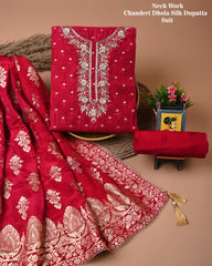 Chanderi Silk Suit with Dhola Silk Dupatta & Heavy Neck Embroidery