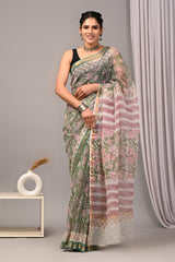 Exclusive hand Block Printed Kota Doria Saree (BFKS29)