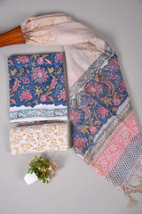 Hand Block Printed Cotton Suit With Chnaderi Dupatta Suit Sets