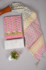 Hand Block Printed Cotton Suit With Chnaderi Dupatta Suit Sets