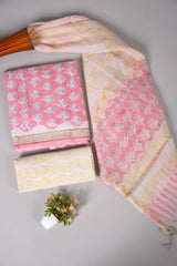 Hand Block Printed Cotton Suit With Chnaderi Dupatta Suit Sets