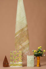 New Elegant Hand Block Printed Cotton Suit With Organza Dupatta(BFOR36)
