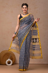 Exclusive hand Block Printed Kota Doria Saree (BFKS39)