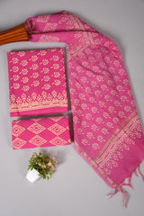 Hand Block Printed Cotton Suit With Chnaderi Dupatta Suit Sets