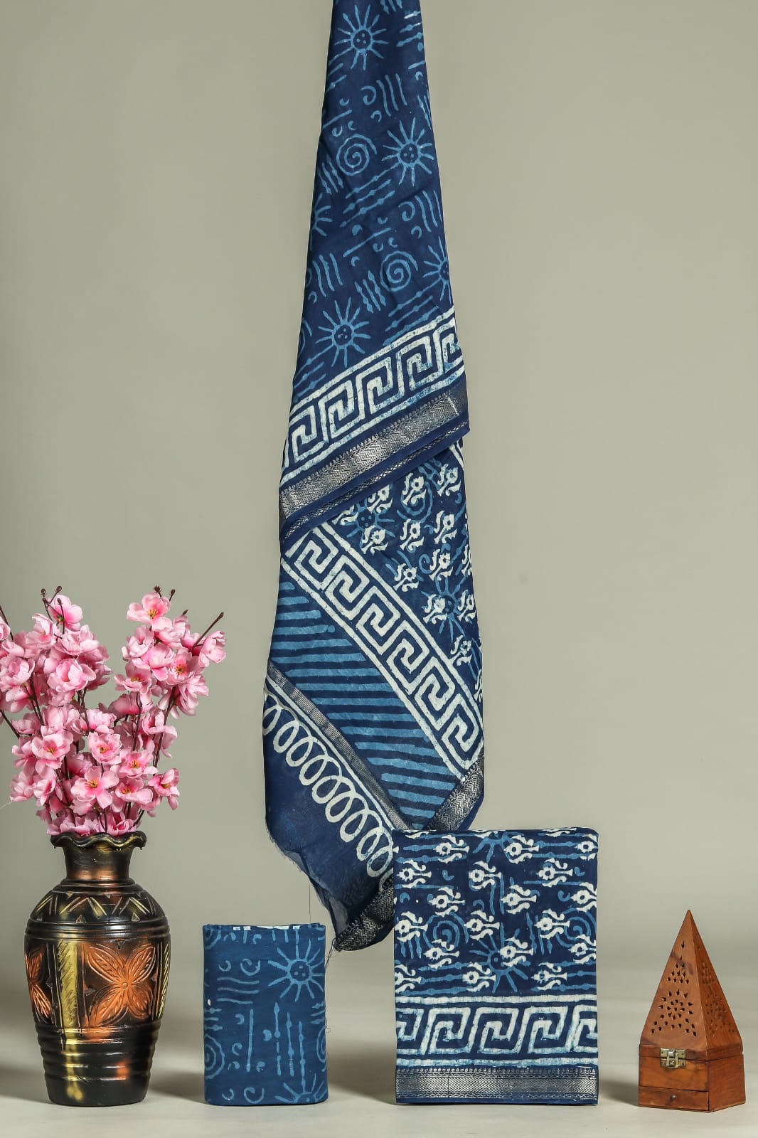 Premium Hand Block Printed Maheshwari Silk Suit (BFMAH09)