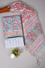 Hand Block Printed Cotton Suit With Chnaderi Dupatta Suit Sets