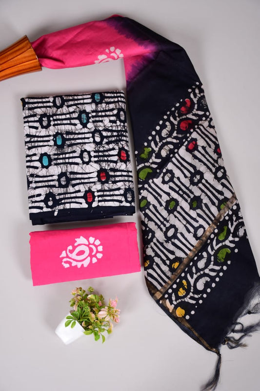Hand Block Printed Cotton Suit With Chnaderi Dupatta Suit Sets