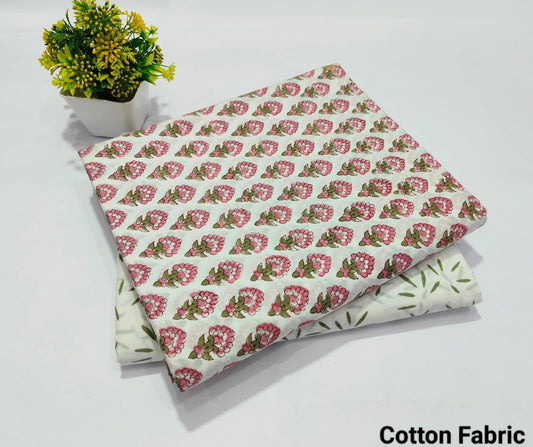 White Floral Printed Top & Bottom Suit Set – Elegant Cotton Suit Material | (BFTB43)