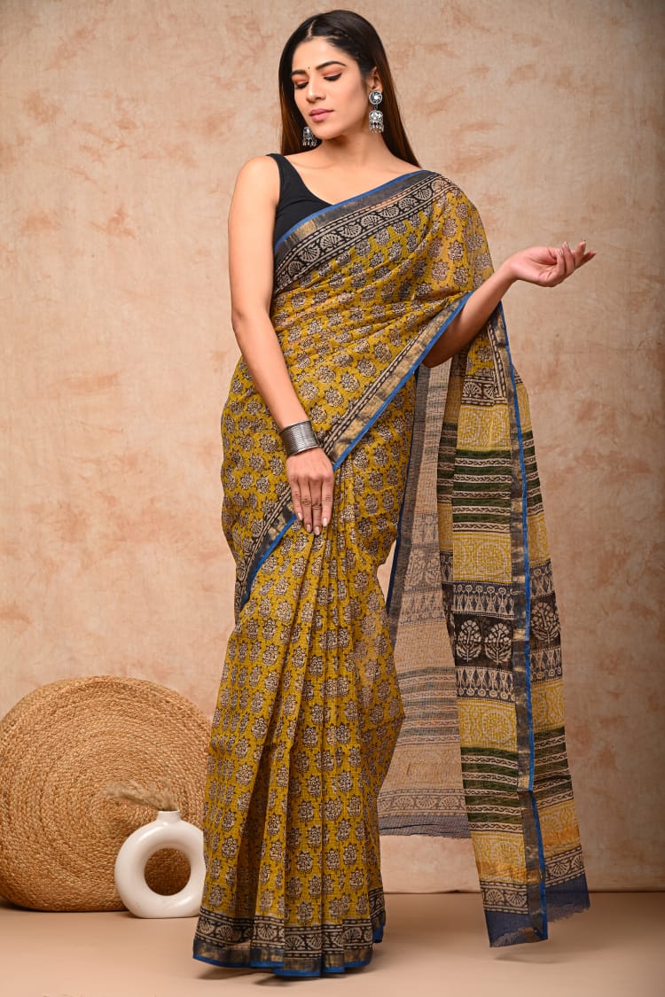 Exclusive hand Block Printed Kota Doria Saree (BFKS44)