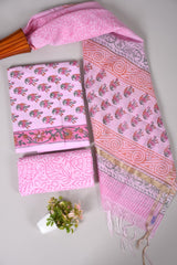 Hand Block Printed Cotton Suit With Chnaderi Dupatta Suit Sets