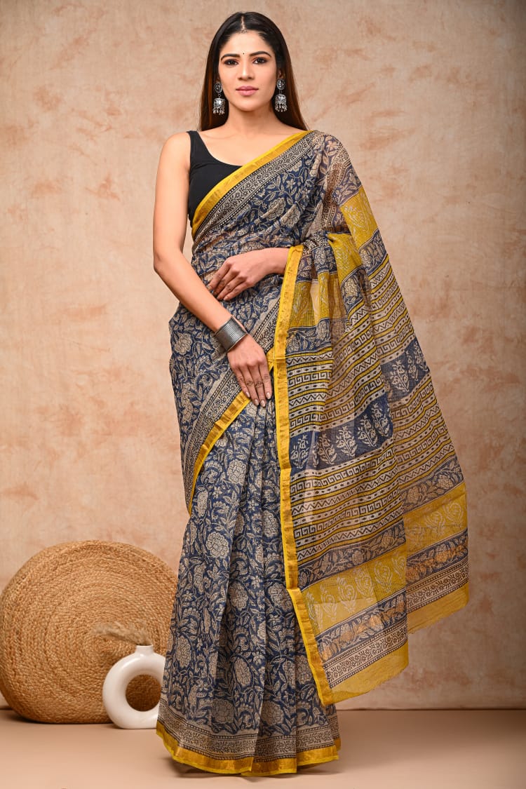 Exclusive hand Block Printed Kota Doria Saree (BFKS45)
