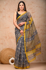 Exclusive hand Block Printed Kota Doria Saree (BFKS45)