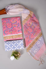 Hand Block Printed Cotton Suit With Chnaderi Dupatta Suit Sets