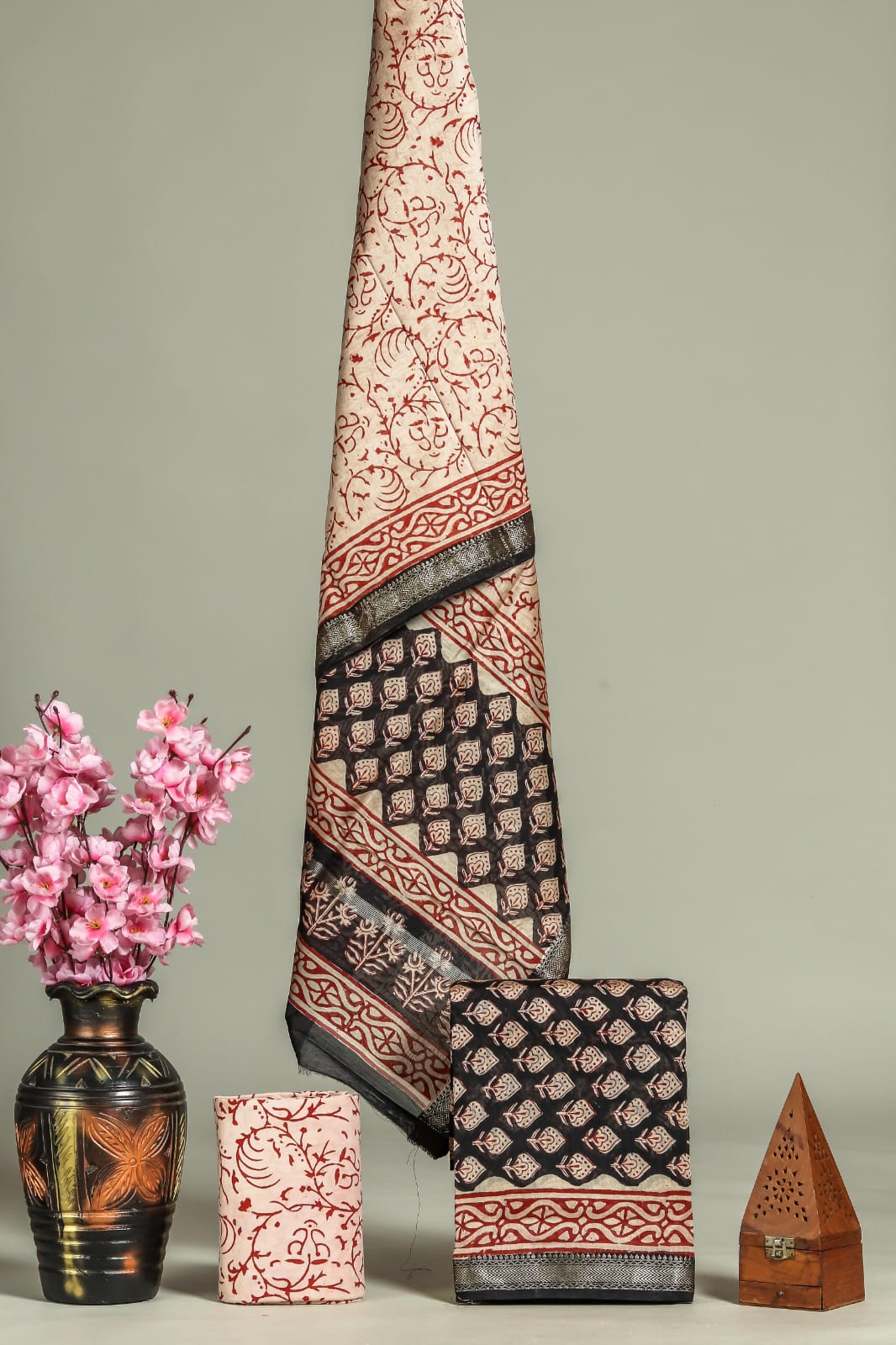 Premium Hand Block Printed Maheshwari Silk Suit (BFMAH10)