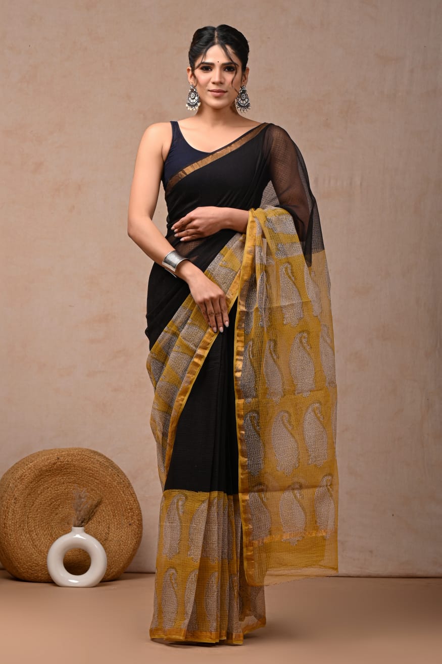 Exclusive hand Block Printed Kota Doria Saree (BFKS46)