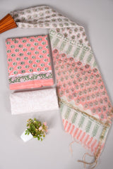 Hand Block Printed Cotton Suit With Chnaderi Dupatta Suit Sets