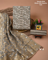 Chanderi Silk Suit with Dhola Silk Dupatta & Heavy Neck Embroidery