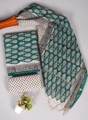 Hand Block Printed Cotton Suit With Chnaderi Dupatta Suit Sets