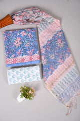 Hand Block Printed Cotton Suit With Chnaderi Dupatta Suit Sets