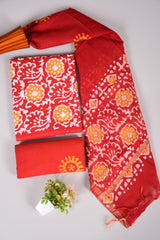 Hand Block Printed Cotton Suit With Chnaderi Dupatta Suit Sets