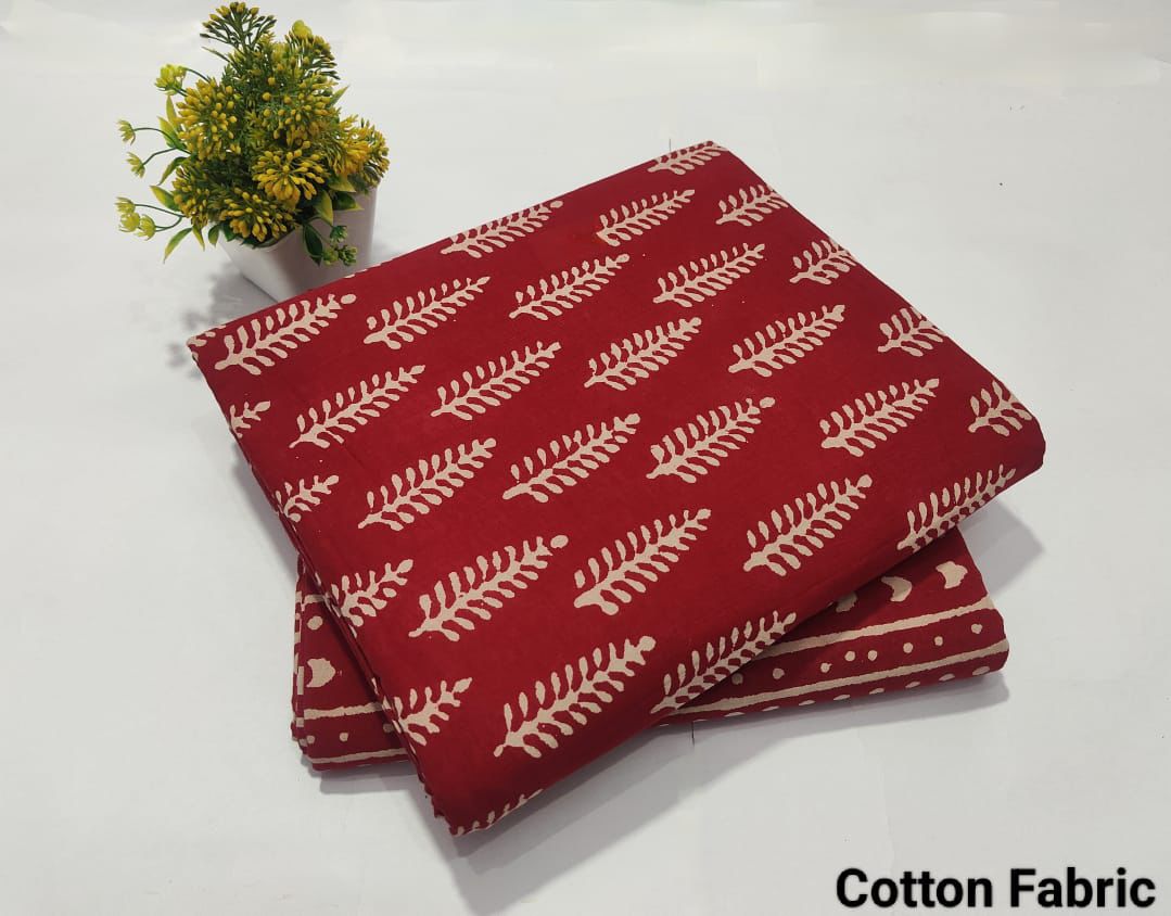 Red Leaf Print Cotton Fabric – Printed Cotton Material (BFTB54)