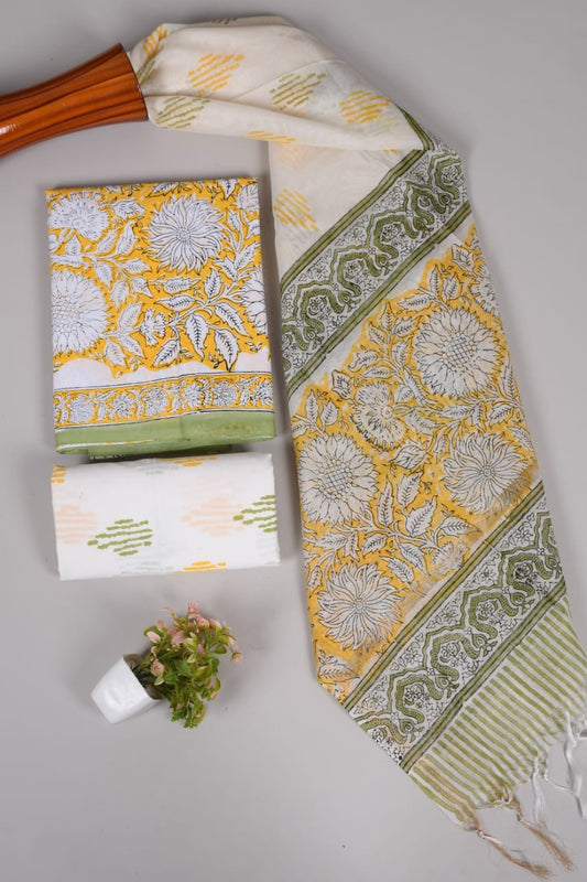 Hand Block Printed Cotton Suit With Chnaderi Dupatta Suit Sets