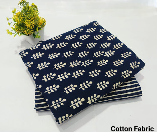 Navy Blue Printed Cotton Fabric for Women – Soft Kurti Dress Material (BFTB58)