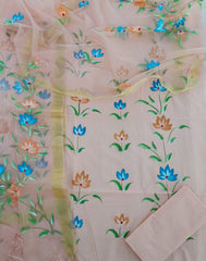 Exclusive Hand Block Printed Cotton Suit With Organza Dupatta(BFOR05)