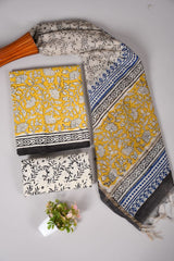 Hand Block Printed Cotton Suit With Chnaderi Dupatta Suit Sets