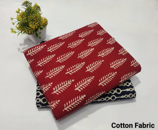 Red Printed Cotton Fabric for Kurti – Soft Leaf Design Dress Material for Women (BFTB61)