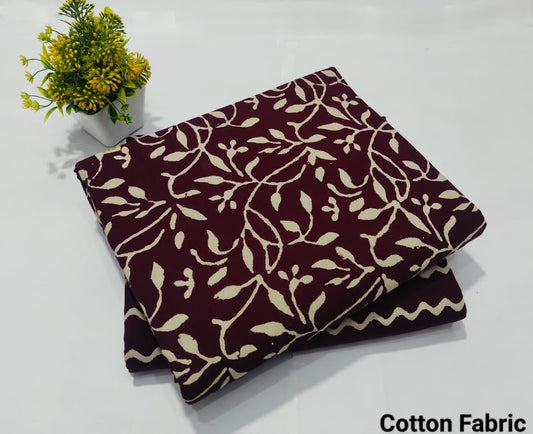 Maroon Leaf Printed Top & Bottom Suit Set – Elegant Cotton Suit Material (BFTB62)