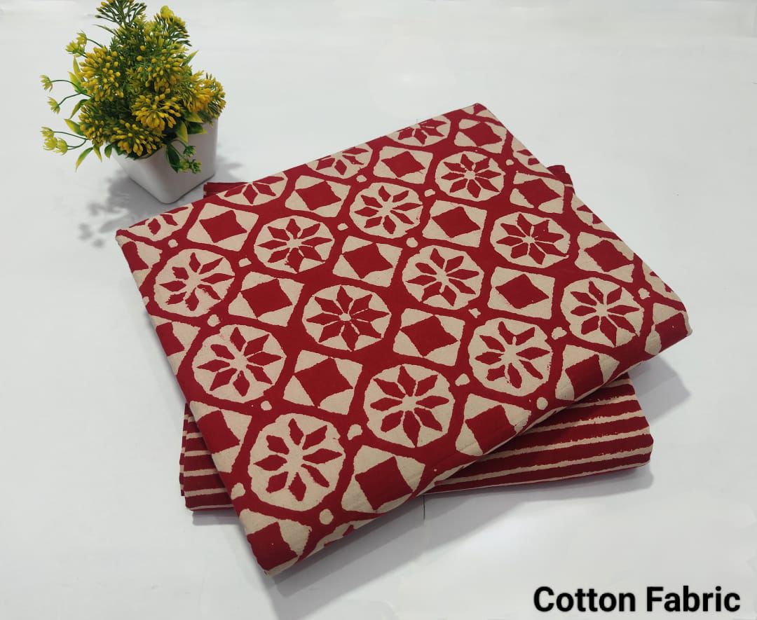 Premium Hand Block Printed Cotton Suit Top And Bottom Set (BFTB63)