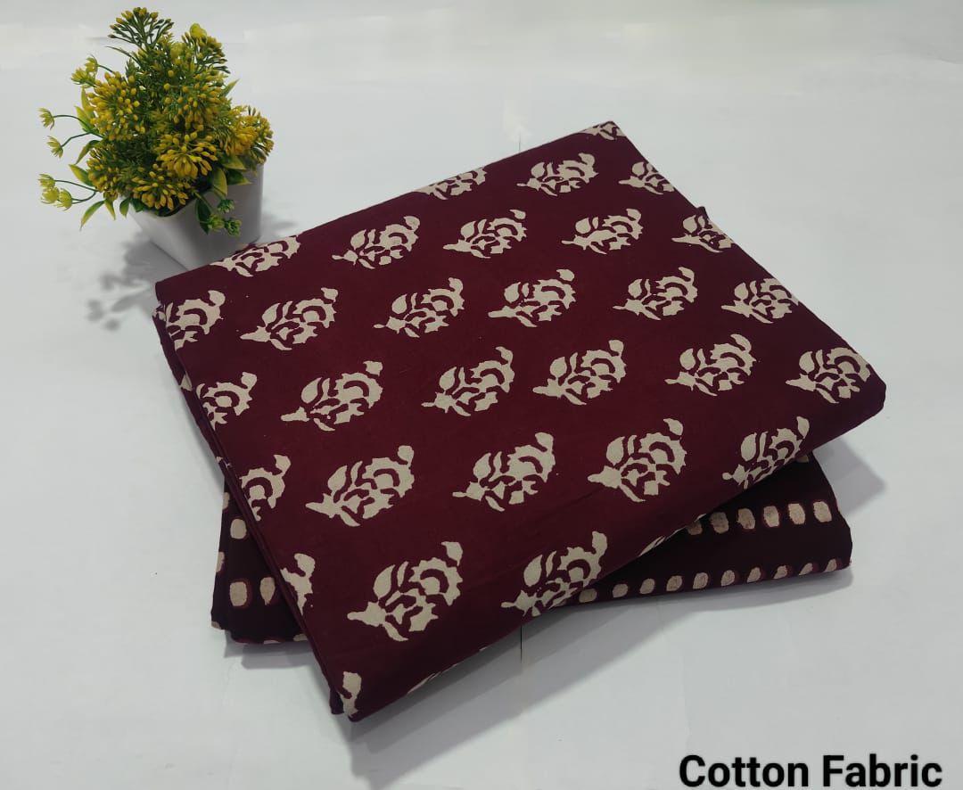 Maroon Beige Booti Printed Cotton Fabric – Traditional Dress Material (BFTB70)