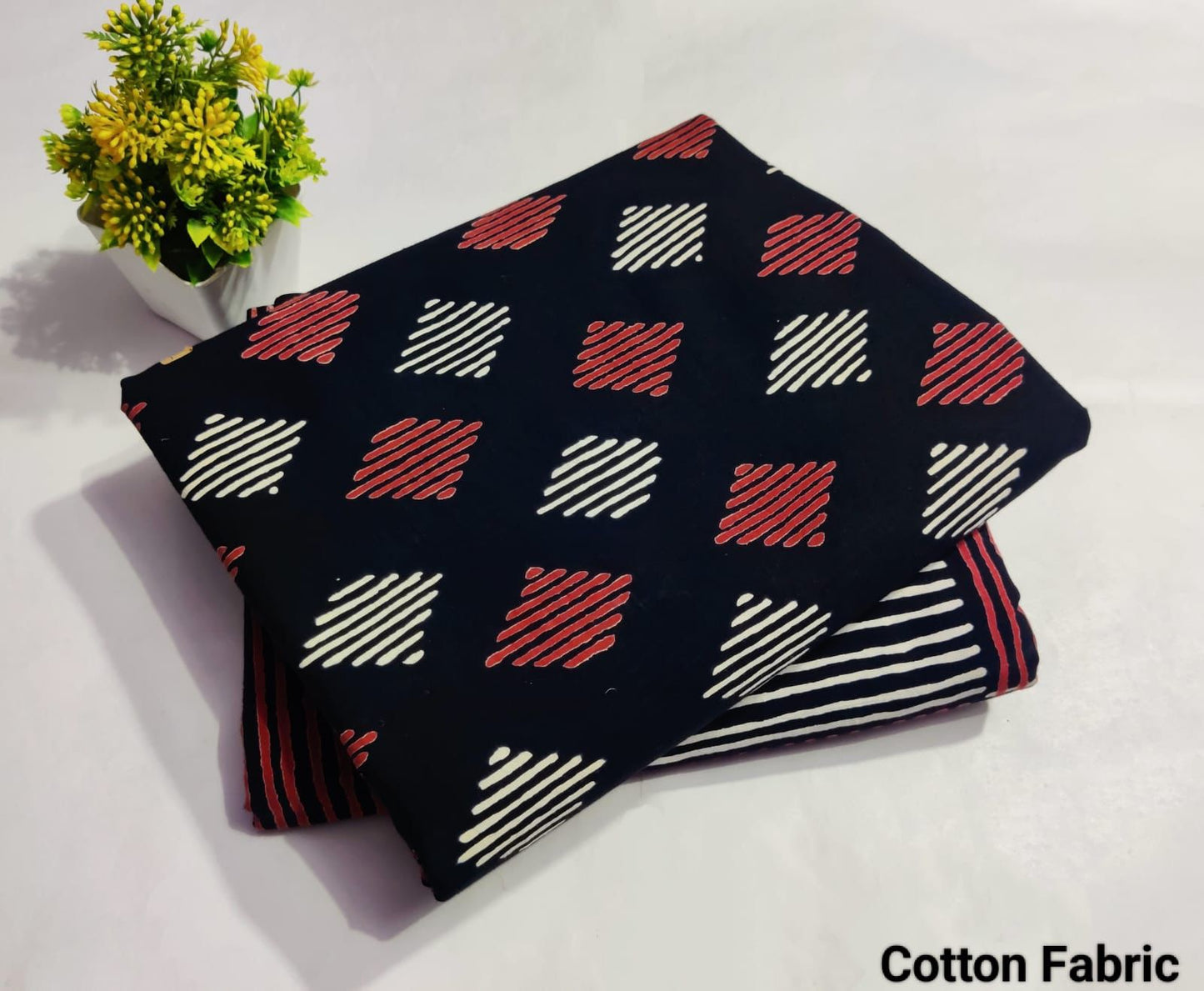 Black Cotton Fabric with Square Print – Stylish Printed Fabric  (BFTB09)