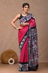 Traditional Authentic Hand Block Printed Pure Organic Cotton Sarees With matching Blouse(BFCS29)