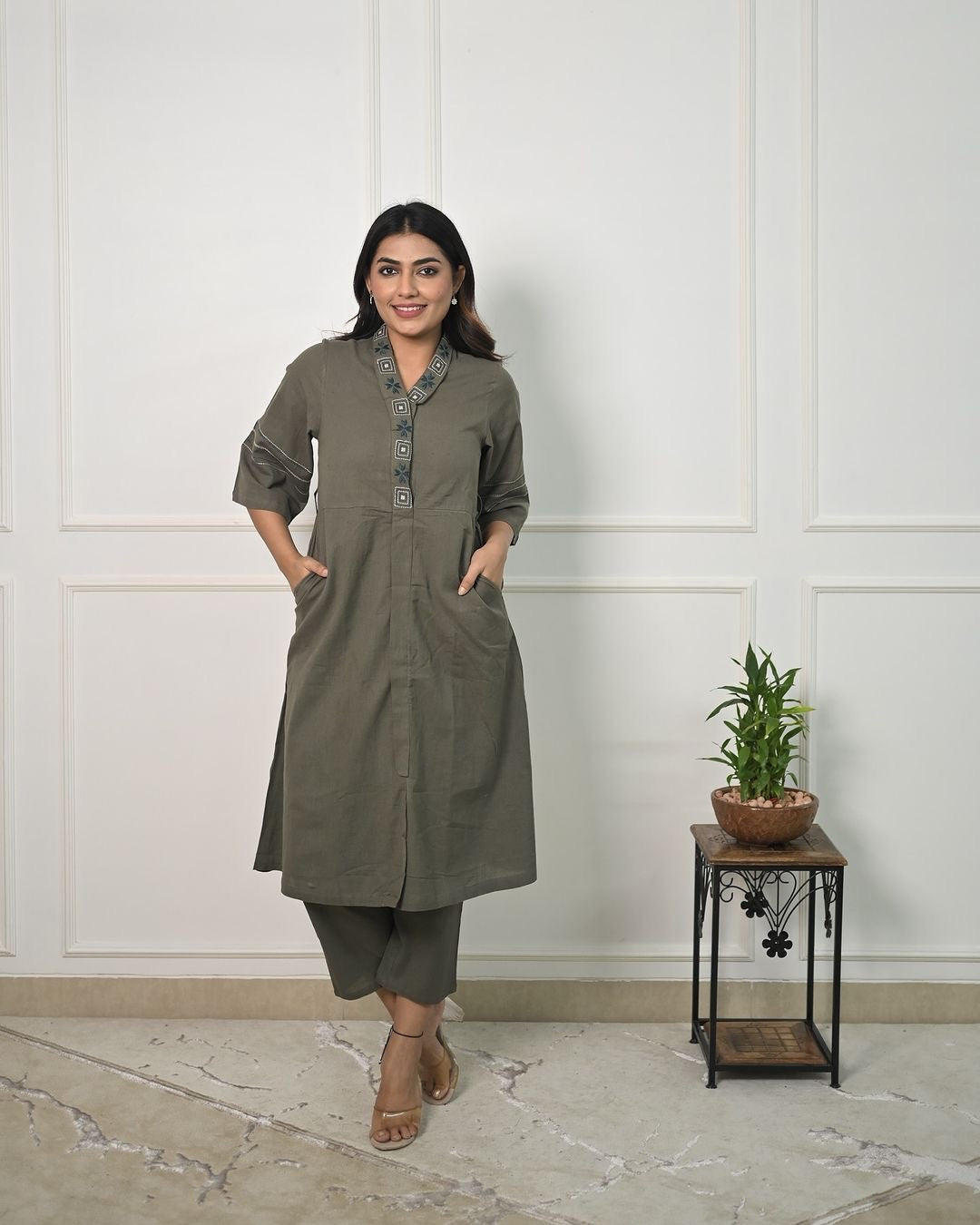 How can we not work on something that you all desperately wanted. One of the finest Cotton Slub and bold shade of Collar embroidery Co-Ord set