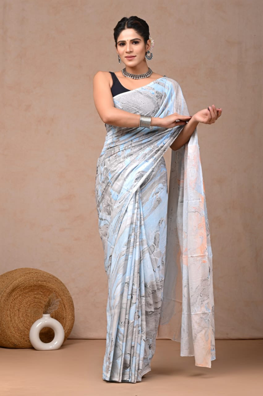 Traditional Authentic Hand Block Printed Pure Organic Cotton Sarees With matching Blouse(BFCS30)