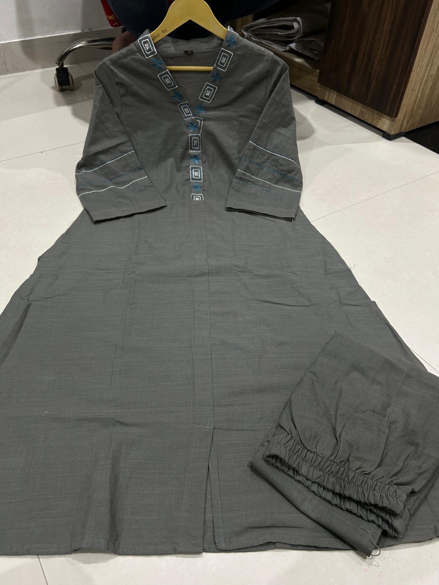 How can we not work on something that you all desperately wanted. One of the finest Cotton Slub and bold shade of Collar embroidery Co-Ord set