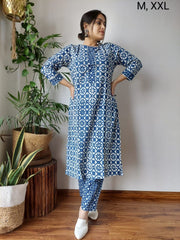 New Exclusive Hand  block printed Stitched Cotton  Kurtis with Pant