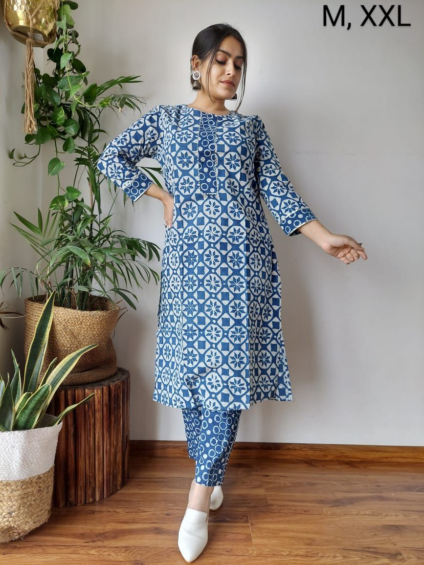 New Exclusive Hand  block printed Stitched Cotton  Kurtis with Pant