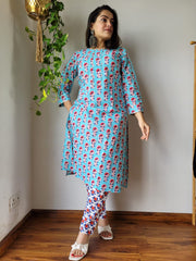 New Exclusive Hand  block printed Stitched Cotton  Kurtis with Pant