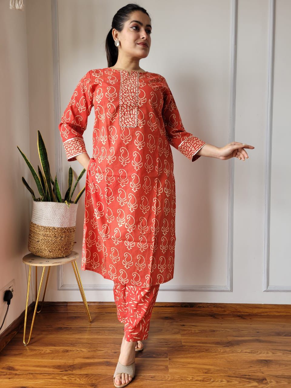 New Exclusive Hand  block printed Stitched Cotton  Kurtis with Pant