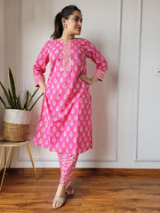 New Exclusive Hand  block printed Stitched Cotton  Kurtis with Pant