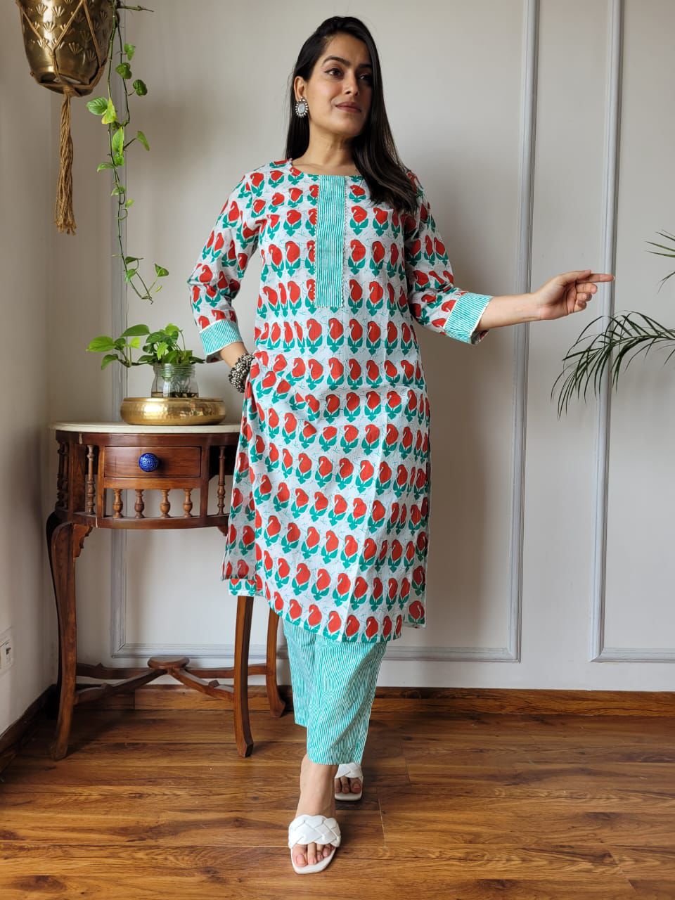 New Exclusive Hand  block printed Stitched Cotton  Kurtis with Pant